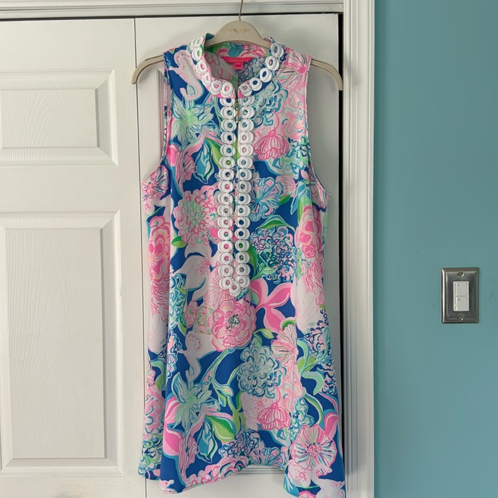 Lilly Pulitzer Sleeveless Mini Dress in Navy, Pink & Green Floral